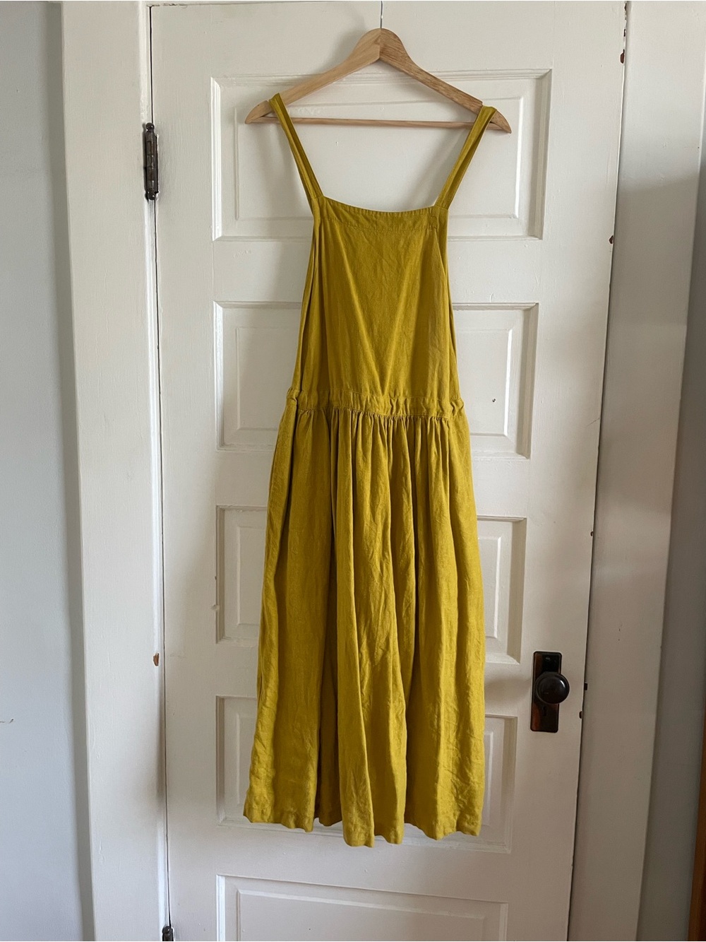 Blackcrane Goldenrod Linen Apron Midi Dress with Adjustable Straps Size M/L